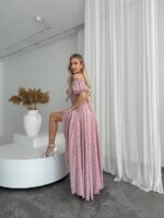 Сукня максі в підлогу рожевого кольору у квітку