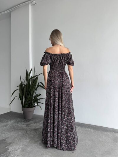 Сукня максі в підлогу у дрібну квітку чорного кольору