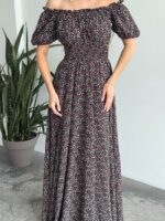 Сукня максі в підлогу у дрібну квітку чорного кольору