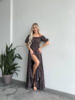 Сукня максі в підлогу у дрібну квітку чорного кольору