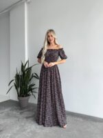 Сукня максі в підлогу у дрібну квітку чорного кольору