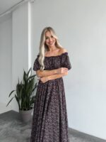 Сукня максі в підлогу у дрібну квітку чорного кольору