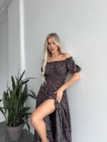 Сукня максі в підлогу у дрібну квітку чорного кольору