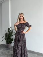 Сукня максі в підлогу у дрібну квітку чорного кольору