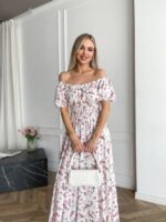 Сукня максі в підлогу у рожеву квітку білого кольору