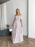 Сукня максі в підлогу у рожеву квітку білого кольору