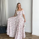 Сукня максі в підлогу у рожеву квітку білого кольору