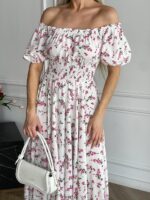 Сукня максі в підлогу у рожеву квітку білого кольору