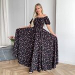 Сукня максі в підлогу у рожеву квітку чорного кольору