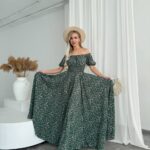 Сукня максі в підлогу зеленого кольору у квітку