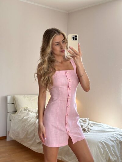 Сукня з льону на брителях рожевого кольору GB012