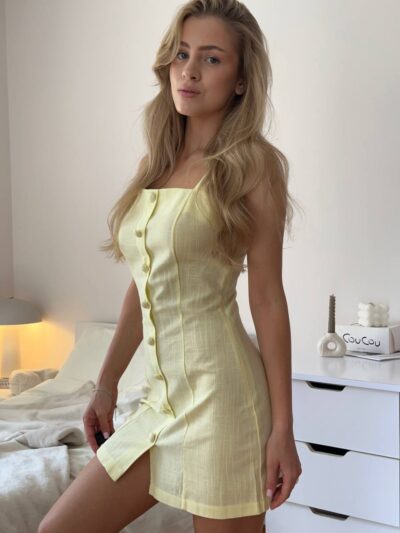 Сукня з льону на брителях жовтого кольору GB012
