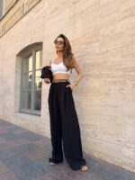 Жіночі штани з льону чорного кольору NB1067