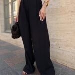 Жіночі штани з льону чорного кольору NB1067