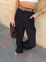 Жіночі штани з льону чорного кольору NB1067