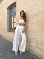 Жіночі штани з льону молочного кольору NB1067