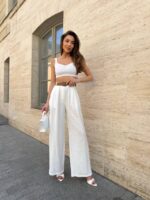 Жіночі штани з льону молочного кольору NB1067