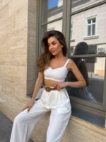 Жіночі штани з льону молочного кольору NB1067