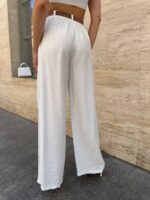 Жіночі штани з льону молочного кольору NB1067