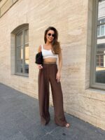 Жіночі штани з льону шоколадного кольору NB1067