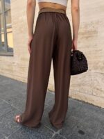 Жіночі штани з льону шоколадного кольору NB1067