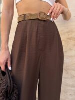 Жіночі штани з льону шоколадного кольору NB1067