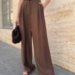 Жіночі штани з льону шоколадного кольору NB1067