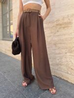 Жіночі штани з льону шоколадного кольору NB1067