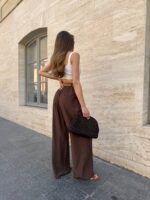 Жіночі штани з льону шоколадного кольору NB1067