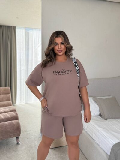 Жіночий костюм з бавовни з шортами кольору мокко