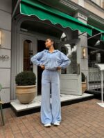 Жіночий велюровий костюм блакитного кольору М504