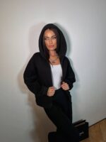 Костюм жіночий I don’t care з турецької тринитки на флісі чорного кольору