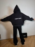 Костюм жіночий I don’t care з турецької тринитки на флісі чорного кольору