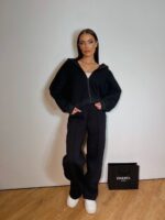 Костюм жіночий I don’t care з турецької тринитки на флісі чорного кольору