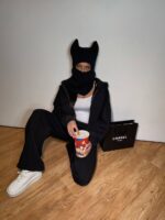 Костюм жіночий I don’t care з турецької тринитки на флісі чорного кольору