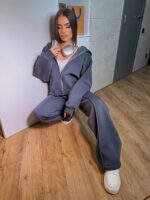 Костюм жіночий I don’t care з турецької тринитки на флісі графітового кольору