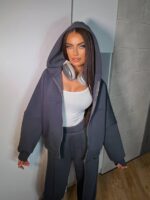 Костюм жіночий I don’t care з турецької тринитки на флісі графітового кольору