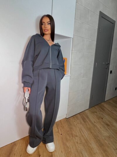 Костюм жіночий I don’t care з турецької тринитки на флісі графітового кольору