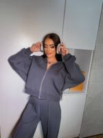 Костюм жіночий I don’t care з турецької тринитки на флісі графітового кольору