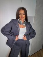 Костюм жіночий I don’t care з турецької тринитки на флісі графітового кольору