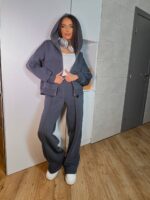 Костюм жіночий I don’t care з турецької тринитки на флісі графітового кольору