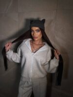 Костюм жіночий I don’t care з турецької тринитки на флісі кольору сірий меланж