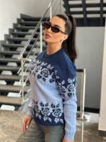Светр жіночий з квітковим орнаментом колір блакитний з синім LM5073 