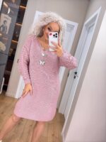 (Копія)Жіноча в’язана сукня з ажурними рукавами бузок 00398 00400