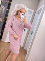 (Копія)Жіноча в’язана сукня з ажурними рукавами бузок 00398 00400