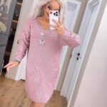 (Копія)Жіноча в’язана сукня з ажурними рукавами бузок 00398 00400