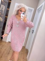 (Копія)Жіноча в’язана сукня з ажурними рукавами бузок 00398 00400