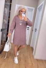 (Копія)Жіноча в’язана сукня з ажурними рукавами молоко 00402 00403