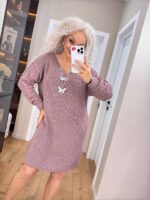 (Копія)Жіноча в’язана сукня з ажурними рукавами молоко 00402 00403