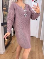 (Копія)Жіноча в’язана сукня з ажурними рукавами молоко 00402 00403